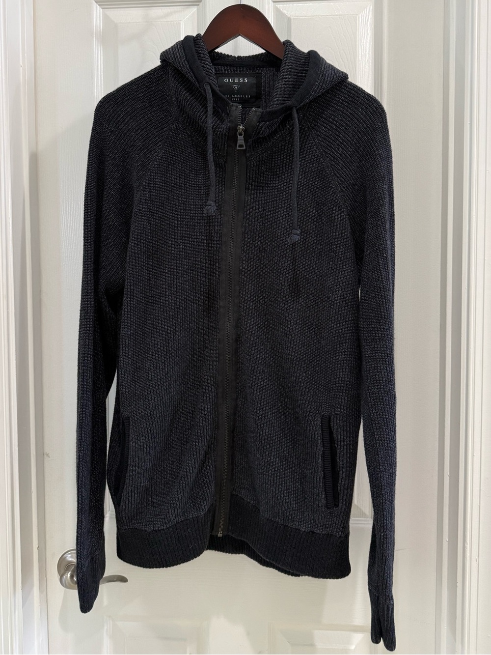 GUESS Men's Charcoal Black Zip-Up Hoodie Sweater